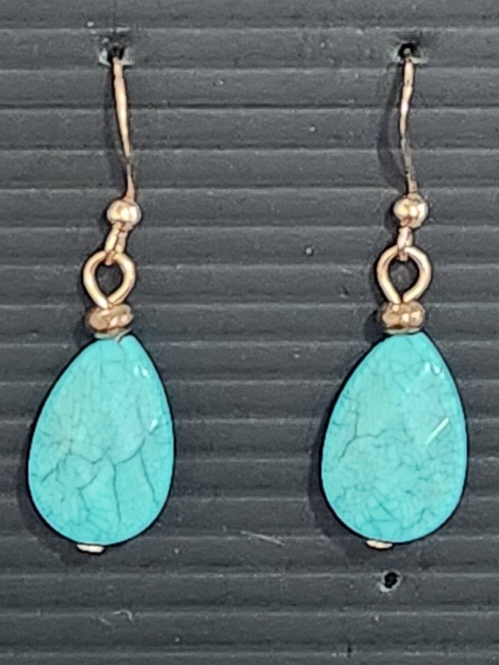 Turquoise Teardrop Dangle Earrings Gold Tone Boho Southwestern